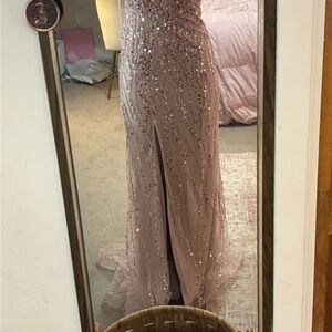 Sequined Blush Pink Prom Dress with Front Slit